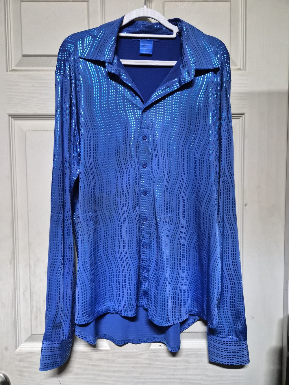Cowgirl Tuff Blue Sequin-Striped Pullover, Large